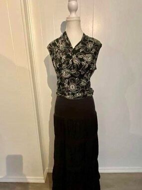 Black Floral Paisley Sleeveless Wrap Blouse